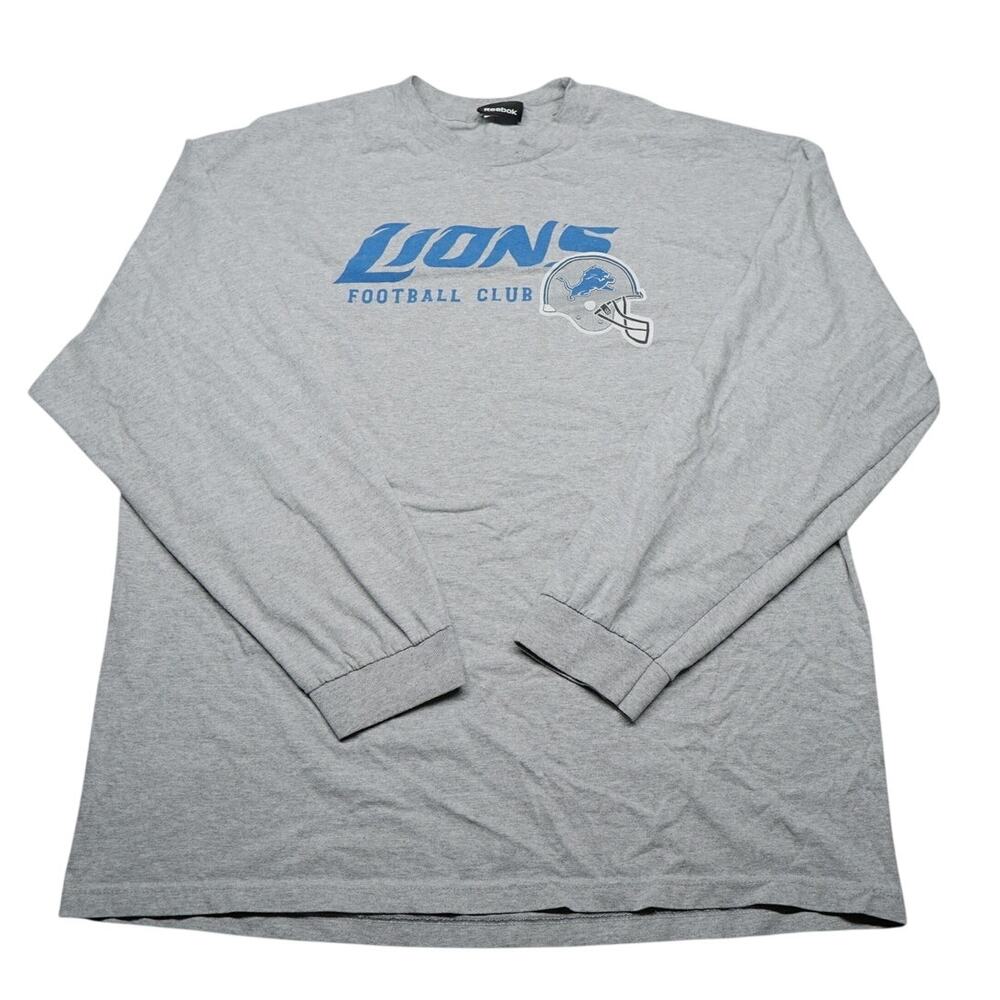Reebok Detroit Lions Football Club Long Sleeve T Shirt Gray Mens XL NFL Tee